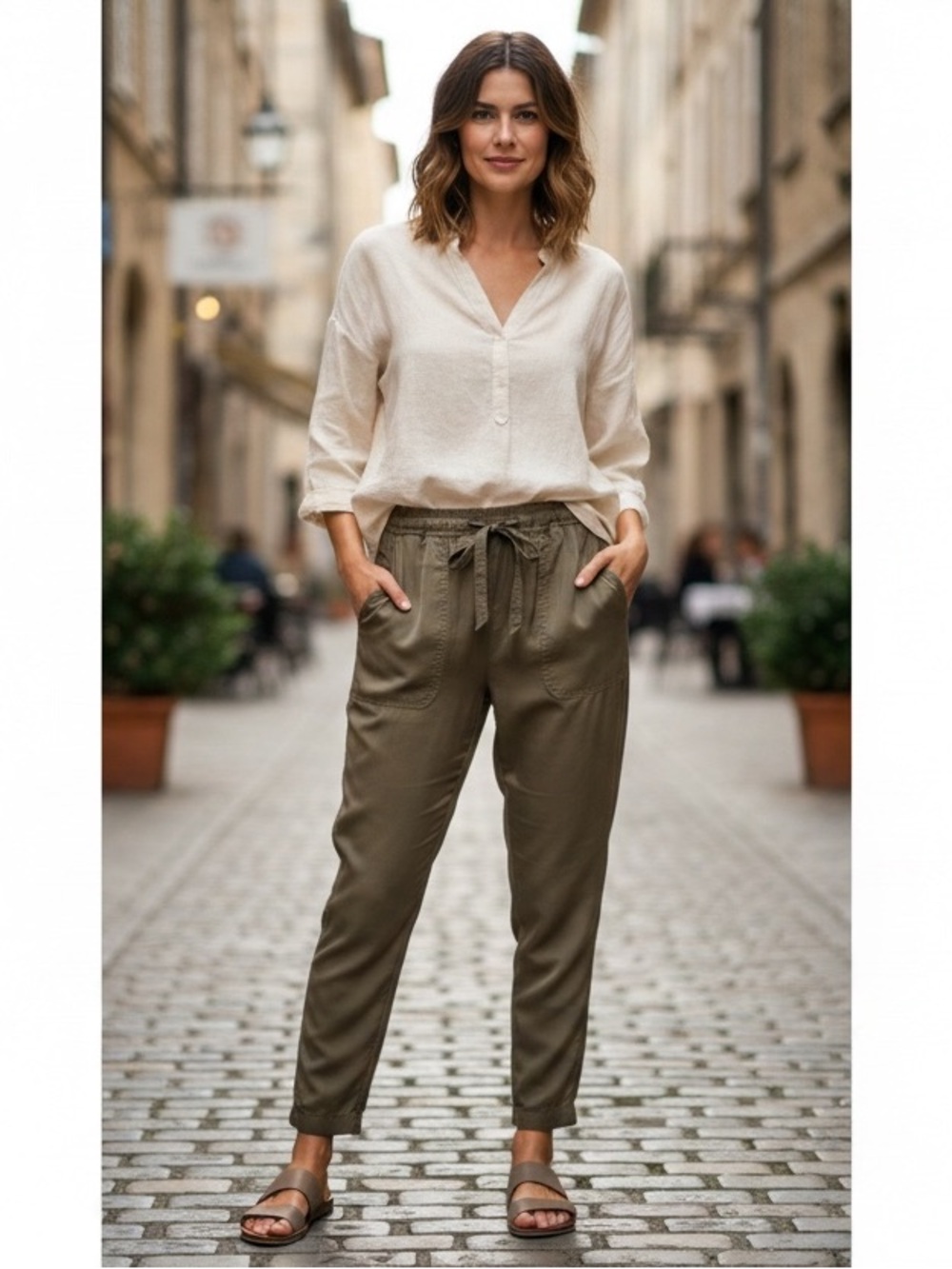 Nicole Miller Olive Drawstring Capris Medium Stretch Waist